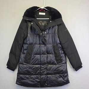 Calvin Klein Puffer Jacket Womens 2XS Hooded Faux Fur Trim Insulated Long Line‎